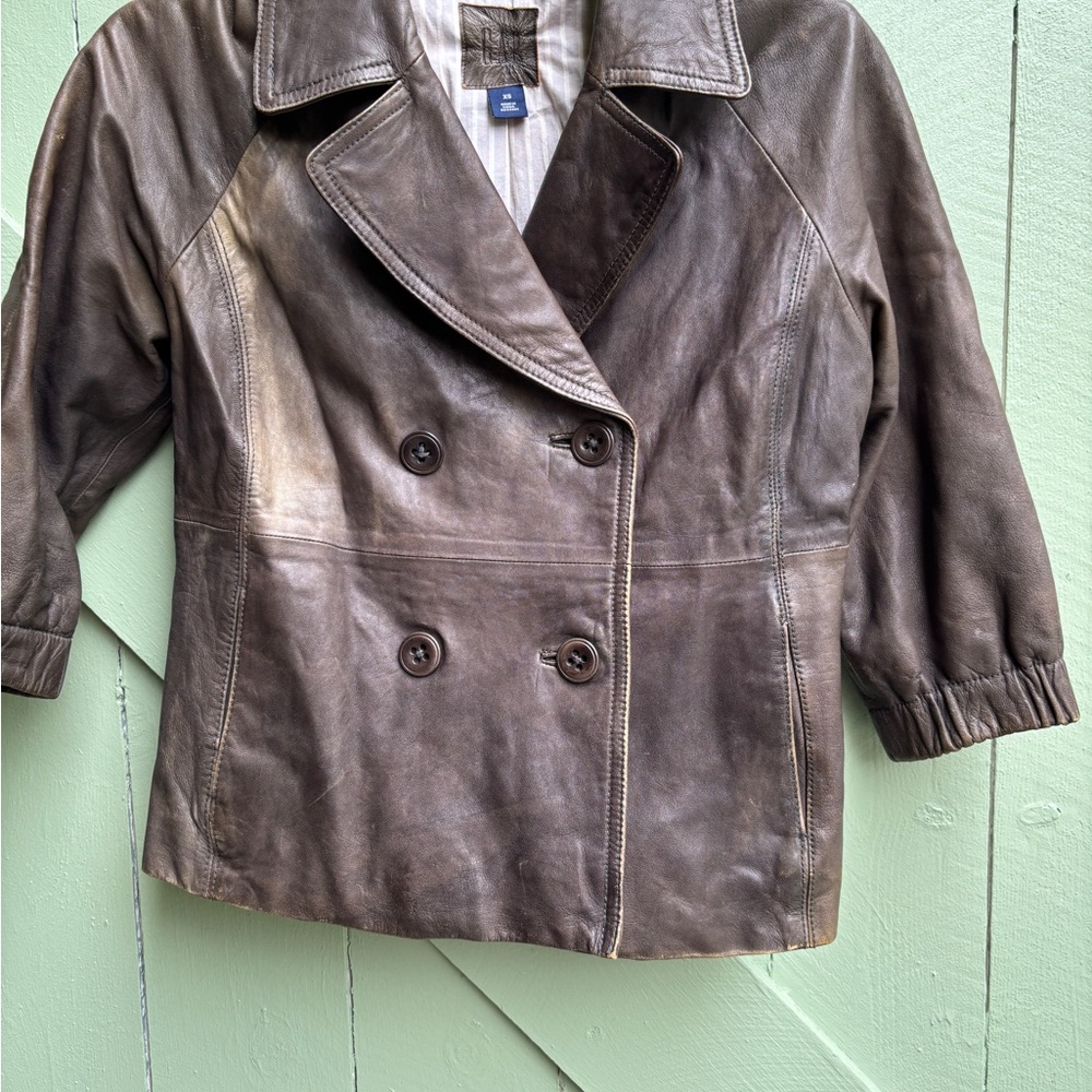 GAP Brown Double-Breasted Leather Jacket